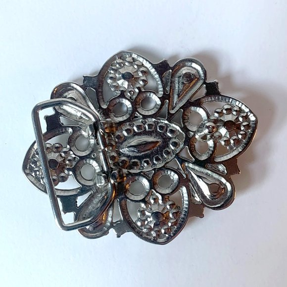 Sparkling Rhinestone & Engraved Belt Buckle with Detailed Scroll Work - Picture 5 of 7